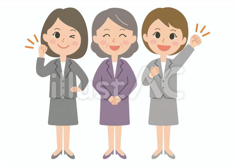 女性会社員３人全身 女性,会社員,集合のイラスト素材