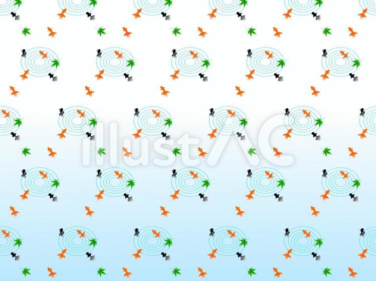 金魚　はがき　波紋　紅葉　青もみじ　背景 金魚,赤,黒のイラスト素材