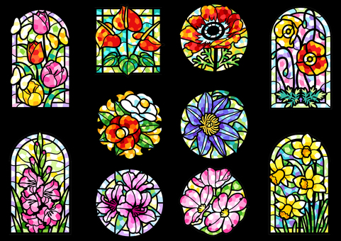 Illustration, çiçek, vitray, ayarlamak, 