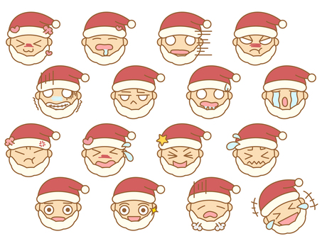 可愛いサンタ顔文字セット　5 顔文字,サンタ,サンタクロース,セット,クリスマス,絵文字,オノマトペ,ワンポイント,顔,感情のイラスト素材