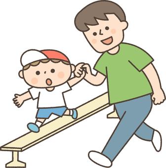 運動会の競技に参加する親子 人物,子供,親子,家族,運動会,スポーツ,お父さん,男性,体操服,楽しいのイラスト素材