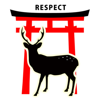 日本の神社の鹿：敬意を払うためのイラスト 日本,神社,鹿,奈良,奈良公園,天然記念物,春日大社,和風,日本文化,観光地のイラスト素材