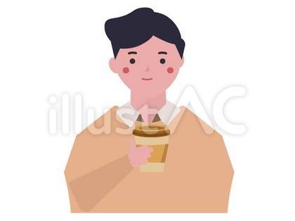 紙コップのコーヒーを持つセータを着た男性