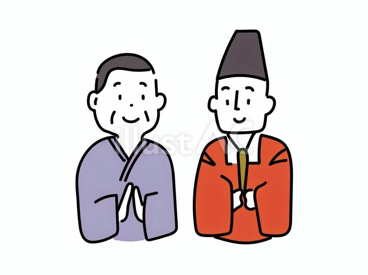 僧侶と神主の手描きイラスト 神主,僧侶,宗教のイラスト素材