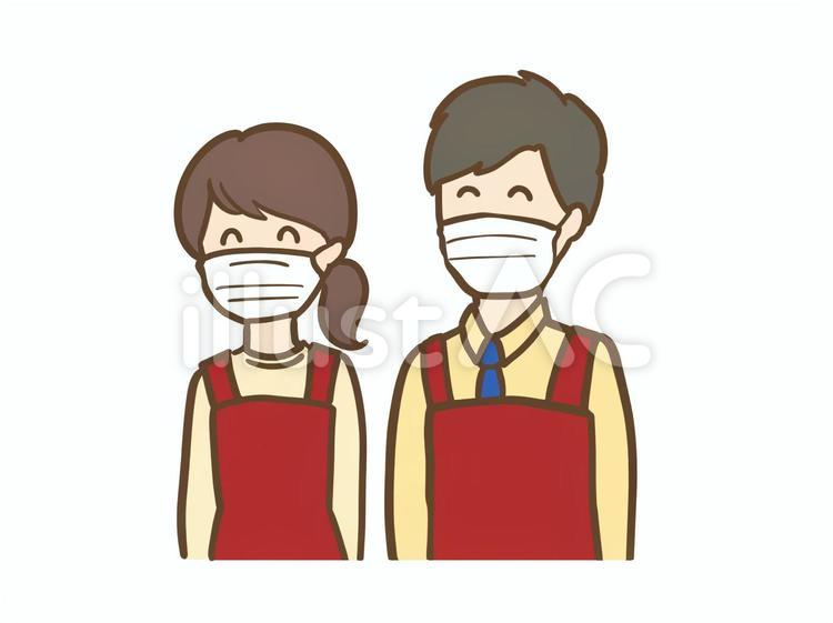 エプロン姿の従業員 店員,ショップ店員,エプロンのイラスト素材