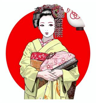 舞妓さん 舞妓さん,着物,京都,提灯,伝統,かんざしのイラスト素材