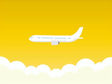 飛行機と黄色い空 飛行機,乗り物,旅行,航空機,空,ひこうき,旅,海外旅行,世界旅行,旅客機のイラスト素材