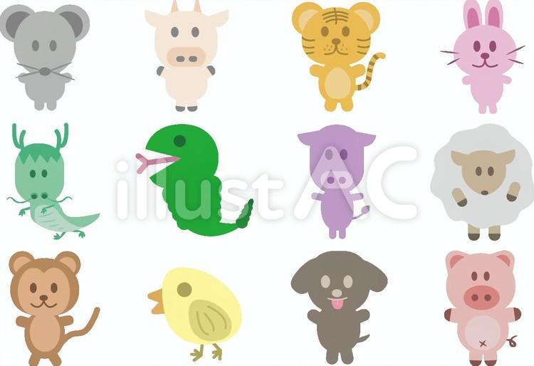 12干支 zodiac,干支の置物,12干支のイラスト素材