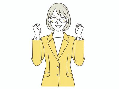 メガネ女子2 ガッツポーズ,意欲,頑張る,応援,女,合格,元気,ポーズ,ファイト,おしゃれのイラスト素材