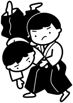 合気道-1c 合気道,武道,スポーツ,試合,道着,袴,かわいい,シンプル,モノクロ,白黒のイラスト素材