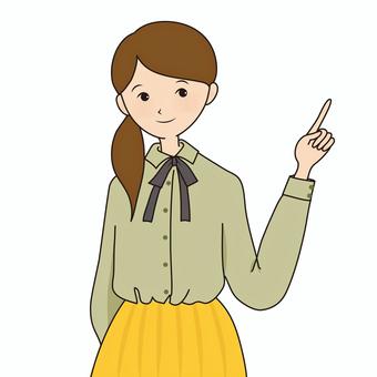 指差し女子１_グリーン