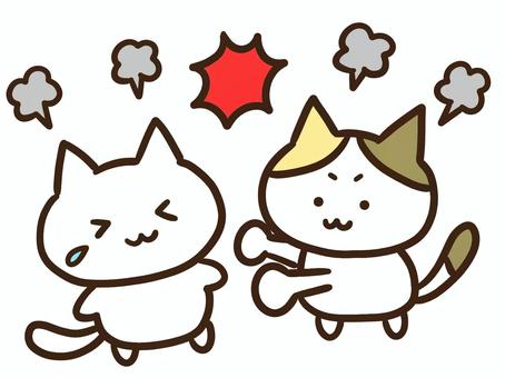 トラブル・喧嘩で殴る三毛猫と泣く白ねこ トラブル・喧嘩で殴る三毛猫と泣く白ねこ 喧嘩,トラブル,ねこ,いじめ,ぶつ,殴る,泣く,涙,辛い,痛いのイラスト素材