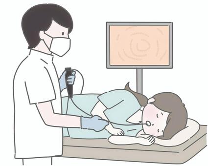 医師が女性に胃カメラを挿入 胃カメラ,内視鏡検査,健康診断,人間ドック,不安,緊張,恐怖,女性,医師,健診のイラスト素材