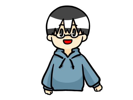 パーカーでメガネの明るい男の子 パーカー,男子,男性,メンズ,メガネ,明るい,陽気,笑顔,笑う,カジュアルのイラスト素材