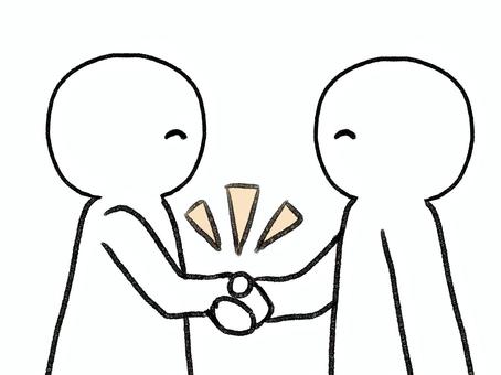 握手をする棒人間 棒人間,人物,握手,二人,手描き,落書き,表情,黒,シンプル,素材のイラスト素材