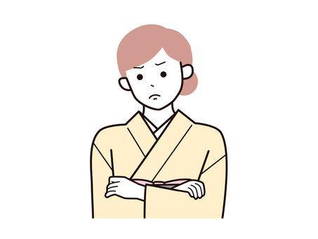 怒り眉の腕組み着物女性A左向／カラー 怒り,腕組み,ムッ,女性,お母さん,着物,講師,20代,30代,40代のイラスト素材