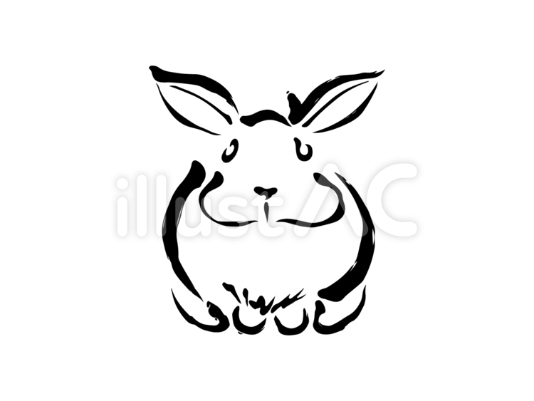 筆絵　うさぎ 筆絵,黒色,ウサギのイラスト素材