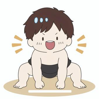 ちびっこ相撲　気合いを入れている子供③ 相撲,ちびっこ相撲,まわし,黒,気合い,頑張る,元気,スポーツ,日本,和風のイラスト素材