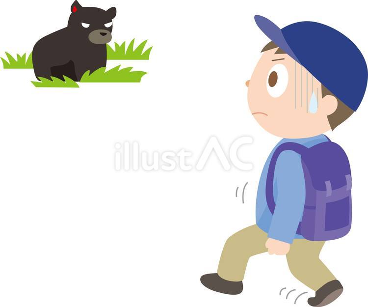 熊に後退りする男性 後退り,熊,熊対策のイラスト素材
