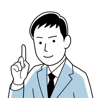 ワンポイント解説するスーツ姿の男性