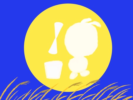 月の夜０１ 月見,お月見,十五夜,中秋の名月,うさぎ,餅つき,満月,月,夜空,ススキのイラスト素材