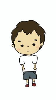 男の子 男の子,短パン,白シャツ,緊張,手書きのイラスト素材