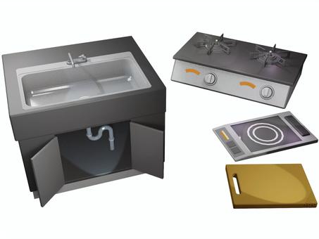 キッチン キッチン,台所,コンロ,シンク,まな板,ih,ihコンロ,ガスコンロ,ihヒーター,調理のイラスト素材