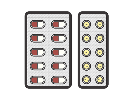 薬（錠剤カプセル・シート２枚）02-02 薬,カプセル,錠剤,ブリスターパック,ptpシート,薬局,病院,病気,治療,アイコンのイラスト素材