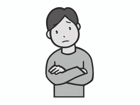 悩んでいる(思案中)ポーズをとる若い男性 男性,手描き,ポーズ,悩む,長袖,疑念,思考,大人,成人,不安のイラスト素材