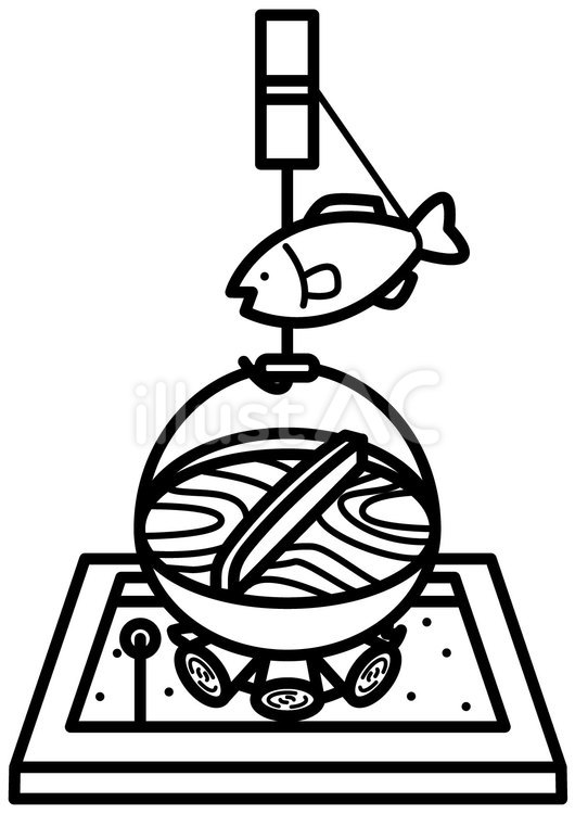 囲炉裏-1c 囲炉裏,自在鉤,鍋のイラスト素材
