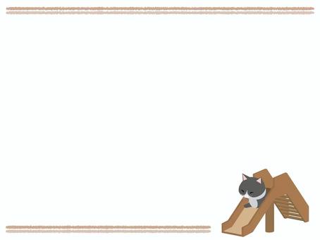 すべり台_猫 すべり台,猫,はちわれ,動物,かわいい,遊具,遊ぶ,フレームのイラスト素材