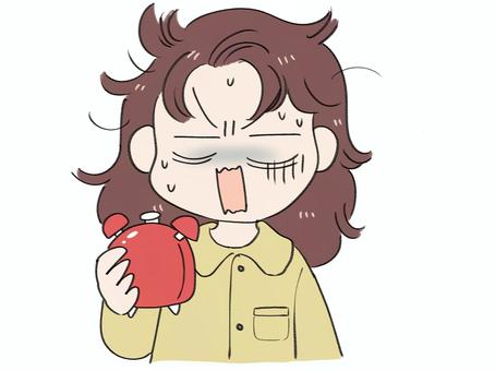 寝坊した女性 寝坊,寝起き,目覚まし時計,寝ぐせ,パジャマ,人物,女性,寝巻,部屋ぎ,起床のイラスト素材