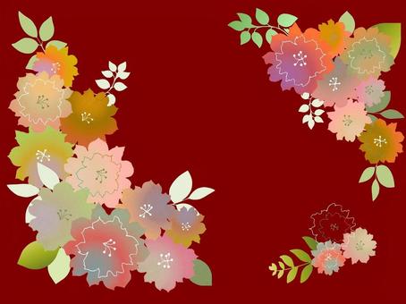 ふんわり優しいお花模様　赤 花,花柄,フラワー,フレーム,飾り枠,角飾り,コーナー,グラデーション,水彩,淡いのイラスト素材