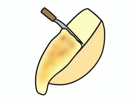とろけるラクレットチーズ　イラスト ハーフ,ラクレット,チーズ,食べ物,乳製品,ナイフ,挿絵,イラスト,シンプル,かわいいのイラスト素材