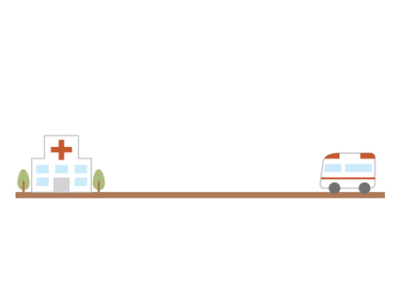 病院　街並み　ライン　飾り罫　ペール 病院,街並み,救急車,木,ライン,飾り罫,飾り線,フレーム,枠,風景のイラスト素材