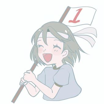 運動会 運動会,体育祭,うんどうかい,かけっこ,リレー,女の子,くすみカラー,１番,一等賞,嬉しいのイラスト素材