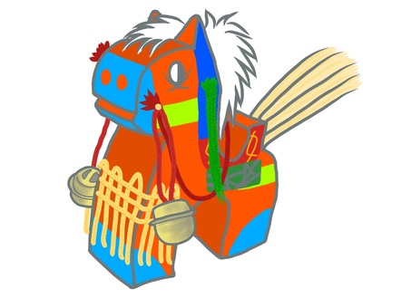 チャグチャグ馬コ（赤） チャグチャグ馬コ,岩手,盛岡,伝統行事,郷土玩具,馬,おもちゃ,人形,赤,午年のイラスト素材