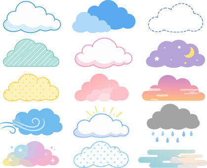 天気や空に使えるカラフルな雲セット 雲,くも,空のイラスト素材