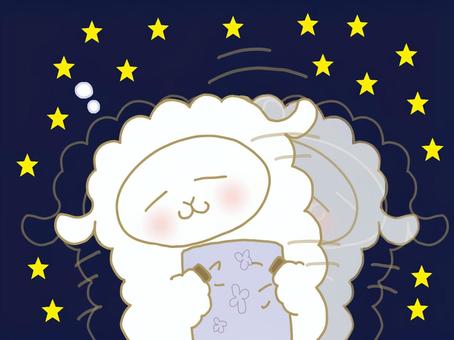 揺れる羊 ひつじ,眠い,眠たい,夜,星,星空,夜空,タレ目,もこもこ,癒しのイラスト素材