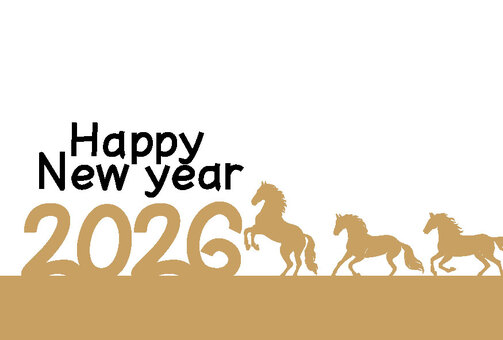 2026年午年年賀状 年賀状,ニューイヤー,新年,謹賀新年,柄,挨拶,ハガキ,横型,年賀ハガキ,馬のイラスト素材