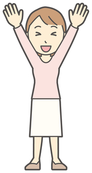  ロングヘア女性-553-全身 挙手,女性,女の子,人物,かわいい,手,若い,挿絵,素材,無料のイラスト素材