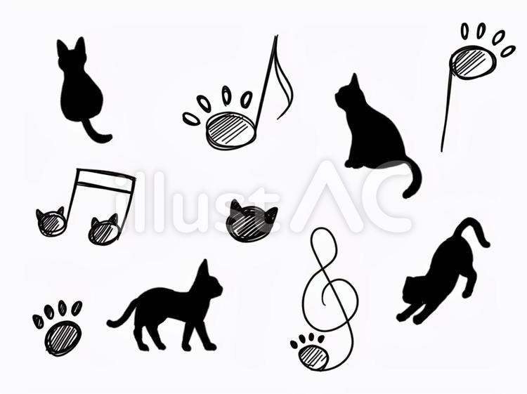 猫とおんぷのラフ 音符,猫,手描きのイラスト素材