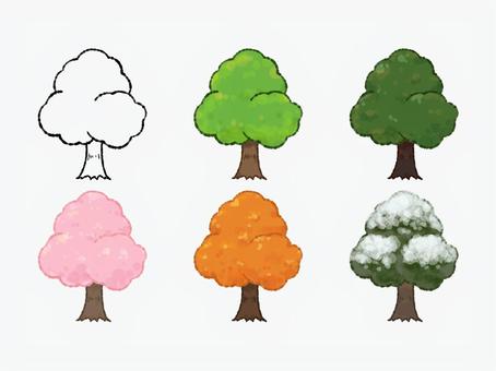 6種類の木 木,自然,春,秋,冬,雪,シンプル,素材のイラスト素材