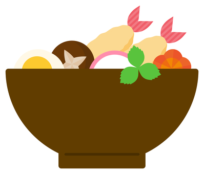 年越しそば01 年越しそば,天ぷらそば,蕎麦,麺類,食べ物,人参,椎茸,天ぷら,海老天,卵のイラスト素材