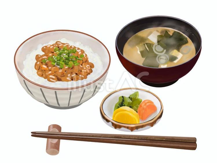 納豆ご飯みそ汁セット（漬物付き）2 納豆,ご飯,ごはんのイラスト素材