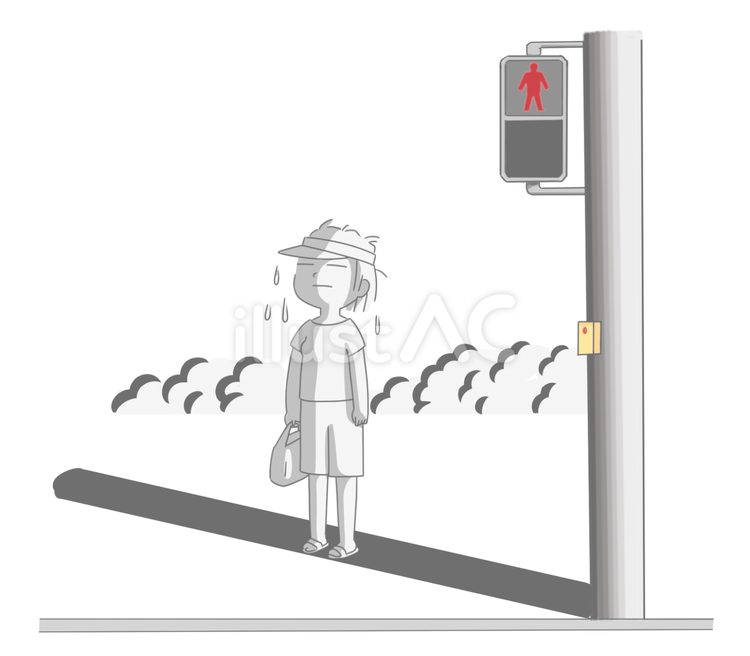 日差しが強いので電柱の日陰へ 紫外線,太陽,日陰のイラスト素材