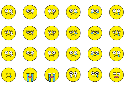 顔文字泣き顔セット 顔,泣き顔,顔文字,泣く,涙,涙目,目,号泣,うるうる,表情のイラスト素材