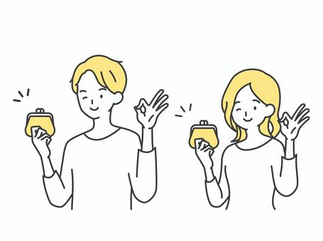 지갑을 들고 확인 표시하는 남녀의 그림, 그림, 남성, 여성, JPG, PNG 및 AI