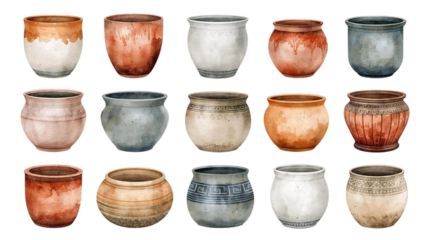 焼き物の壺のセット