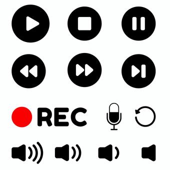 動画再生素材のセット 黒 動画,再生,ストップ,停止,一時停止,早送り,巻き戻し,録画,rec,録音のイラスト素材